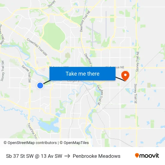 Sb 37 St SW @ 13 Av SW to Penbrooke Meadows map