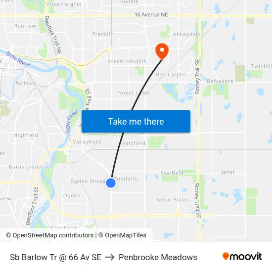 Sb Barlow Tr @ 66 Av SE to Penbrooke Meadows map