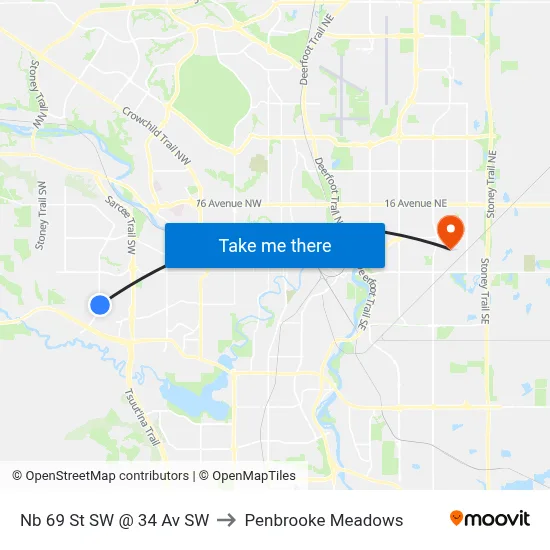 Nb 69 St SW @ 34 Av SW to Penbrooke Meadows map