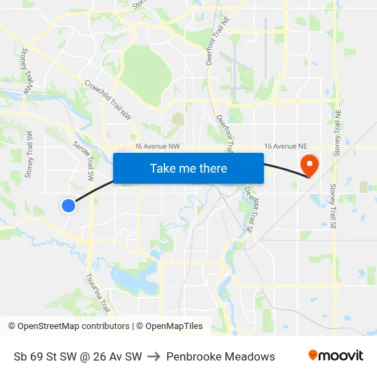 Sb 69 St SW @ 26 Av SW to Penbrooke Meadows map