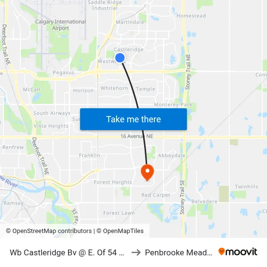 Wb Castleridge Bv @ E. Of 54 Av NE to Penbrooke Meadows map