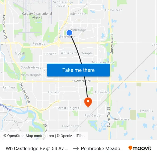 Wb Castleridge Bv @ 54 Av NE to Penbrooke Meadows map