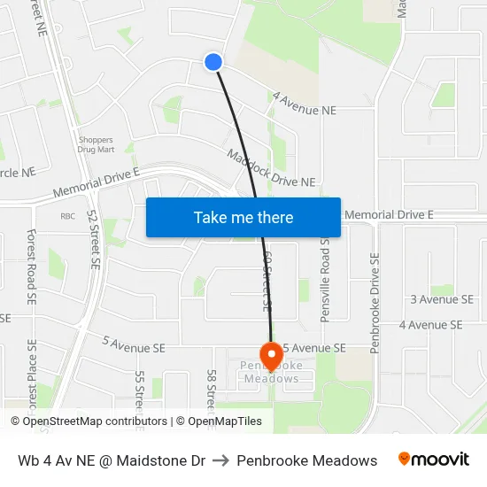 Wb 4 Av NE @ Maidstone Dr to Penbrooke Meadows map