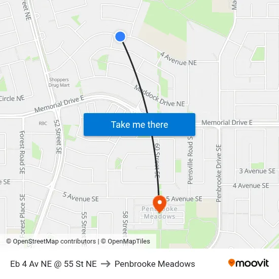Eb 4 Av NE @ 55 St NE to Penbrooke Meadows map