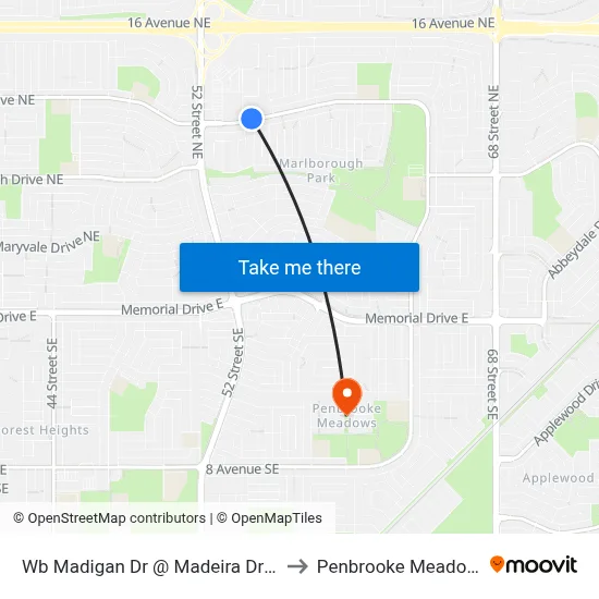 Wb Madigan Dr @ Madeira Dr NE to Penbrooke Meadows map