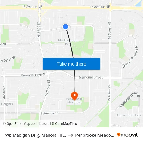 Wb Madigan Dr @ Manora Hl NE to Penbrooke Meadows map