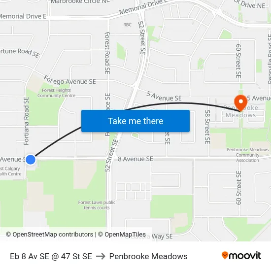 Eb 8 Av SE @ 47 St SE to Penbrooke Meadows map