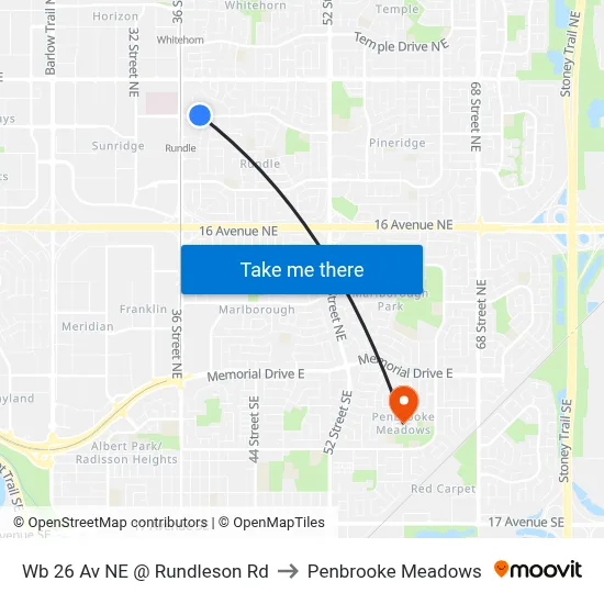 Wb 26 Av NE @ Rundleson Rd to Penbrooke Meadows map