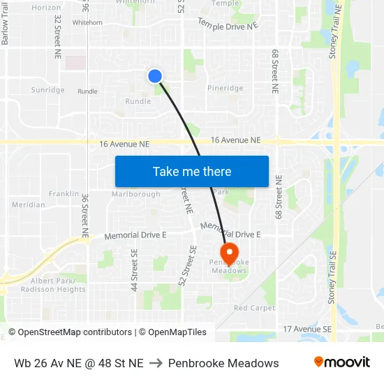 Wb 26 Av NE @ 48 St NE to Penbrooke Meadows map