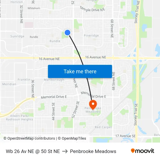 Wb 26 Av NE @ 50 St NE to Penbrooke Meadows map