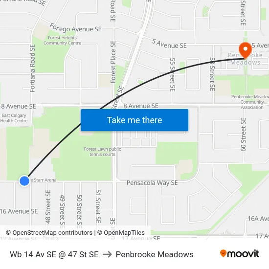 Wb 14 Av SE @ 47 St SE to Penbrooke Meadows map