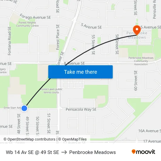 Wb 14 Av SE @ 49 St SE to Penbrooke Meadows map