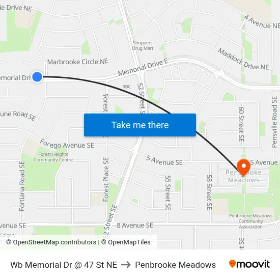 Wb Memorial Dr @ 47 St NE to Penbrooke Meadows map