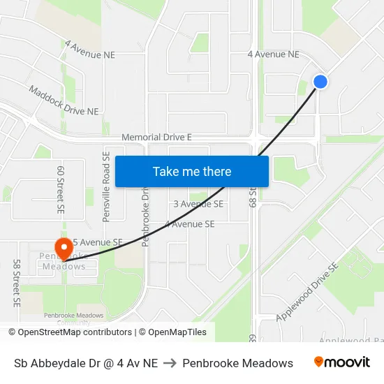 Sb Abbeydale Dr @ 4 Av NE to Penbrooke Meadows map