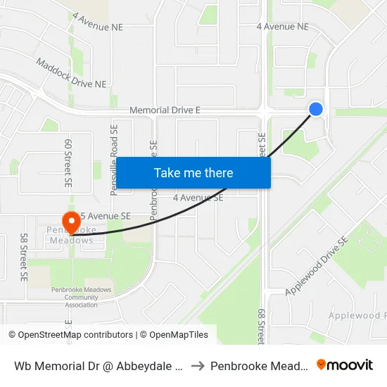 Wb Memorial Dr @ Abbeydale Dr NE to Penbrooke Meadows map