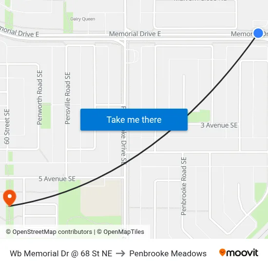 Wb Memorial Dr @ 68 St NE to Penbrooke Meadows map