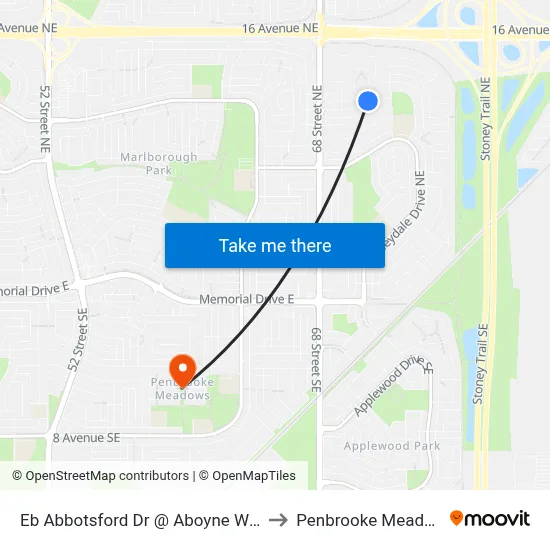 Eb Abbotsford Dr @ Aboyne Wy NE to Penbrooke Meadows map