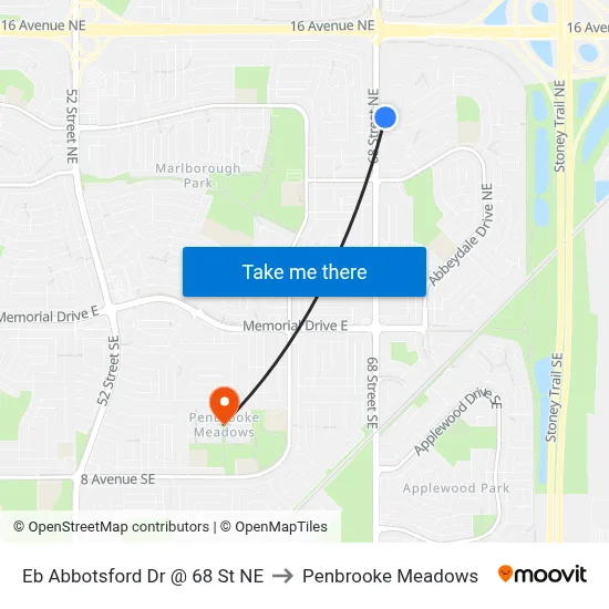 Eb Abbotsford Dr @ 68 St NE to Penbrooke Meadows map