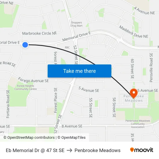 Eb Memorial Dr @ 47 St SE to Penbrooke Meadows map