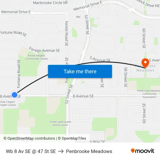 Wb 8 Av SE @ 47 St SE to Penbrooke Meadows map