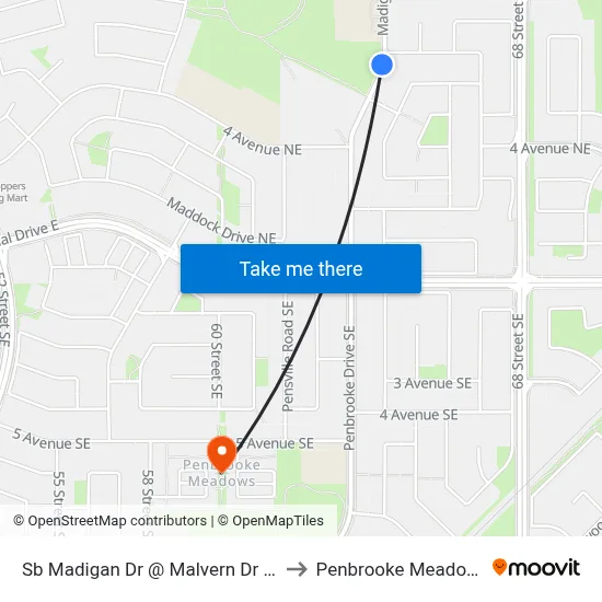 Sb Madigan Dr @ Malvern Dr NE to Penbrooke Meadows map