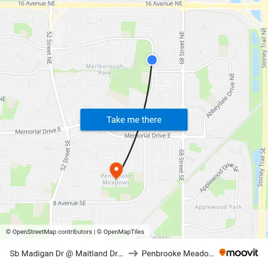 Sb Madigan Dr @ Maitland Dr NE to Penbrooke Meadows map