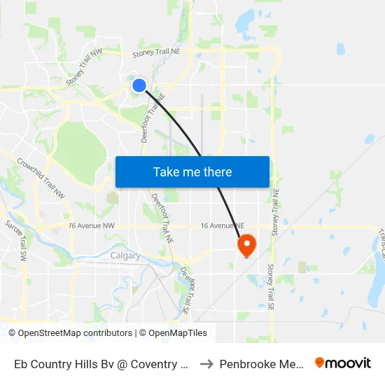 Eb Country Hills Bv @ Coventry Hills Bv NE to Penbrooke Meadows map