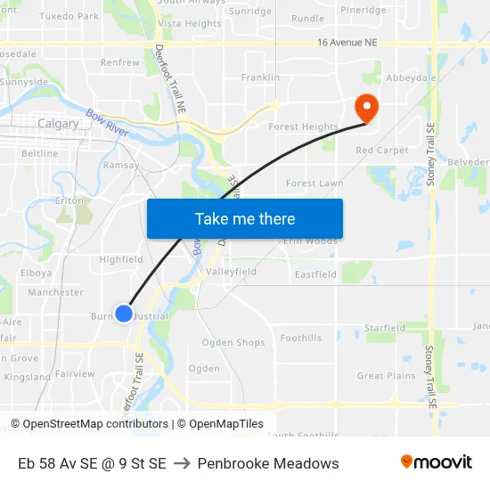 Eb 58 Av SE @ 9 St SE to Penbrooke Meadows map
