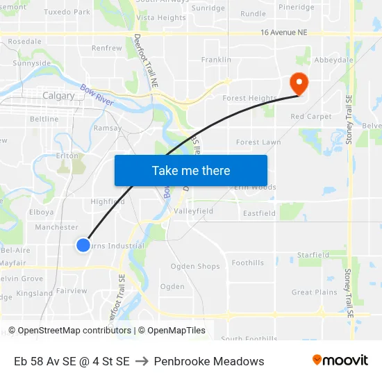 Eb 58 Av SE @ 4 St SE to Penbrooke Meadows map
