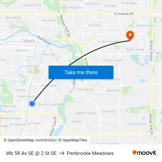 Wb 58 Av SE @ 2 St SE to Penbrooke Meadows map
