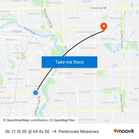 Sb 11 St SE @ 64 Av SE to Penbrooke Meadows map