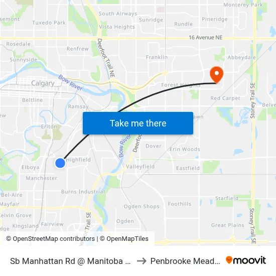 Sb Manhattan Rd @ Manitoba Rd SE to Penbrooke Meadows map