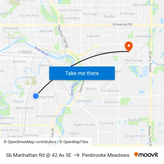 Sb Manhattan Rd @ 42 Av SE to Penbrooke Meadows map