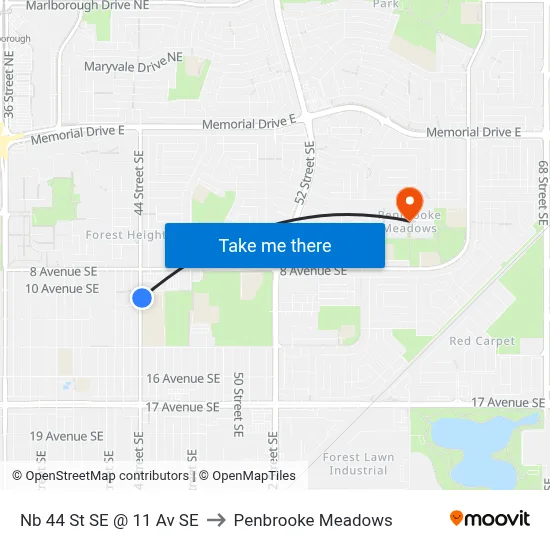 Nb 44 St SE @ 11 Av SE to Penbrooke Meadows map