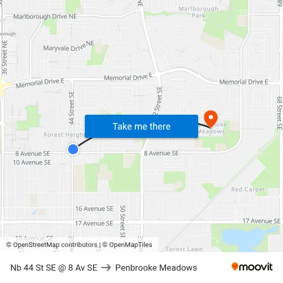 Nb 44 St SE @ 8 Av SE to Penbrooke Meadows map