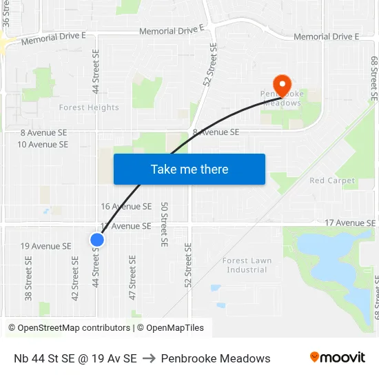 Nb 44 St SE @ 19 Av SE to Penbrooke Meadows map