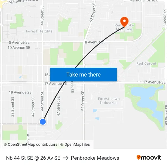Nb 44 St SE @ 26 Av SE to Penbrooke Meadows map