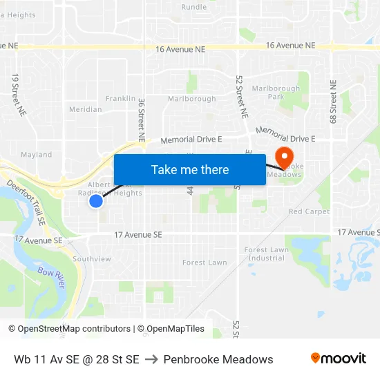 Wb 11 Av SE @ 28 St SE to Penbrooke Meadows map