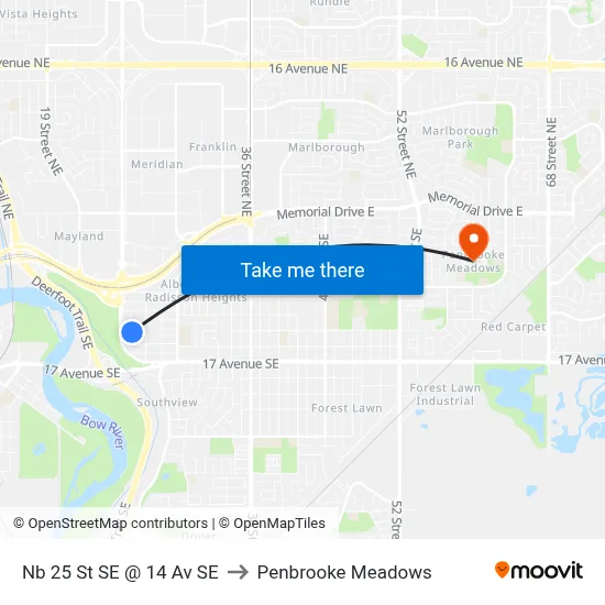 Nb 25 St SE @ 14 Av SE to Penbrooke Meadows map