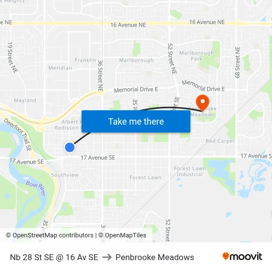 Nb 28 St SE @ 16 Av SE to Penbrooke Meadows map