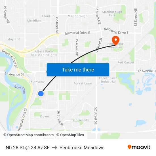 Nb 28 St @ 28 Av SE to Penbrooke Meadows map