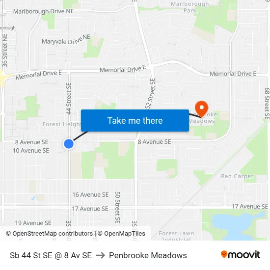 Sb 44 St SE @ 8 Av SE to Penbrooke Meadows map