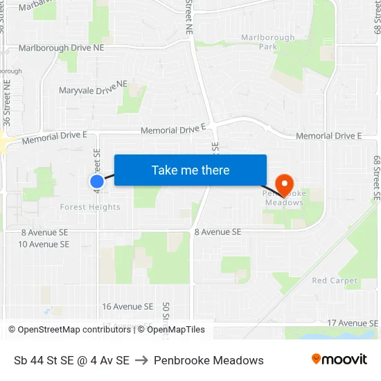 Sb 44 St SE @ 4 Av SE to Penbrooke Meadows map