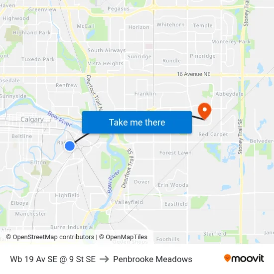 Wb 19 Av SE @ 9 St SE to Penbrooke Meadows map