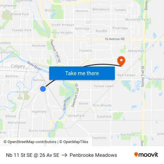 Nb 11 St SE @ 26 Av SE to Penbrooke Meadows map