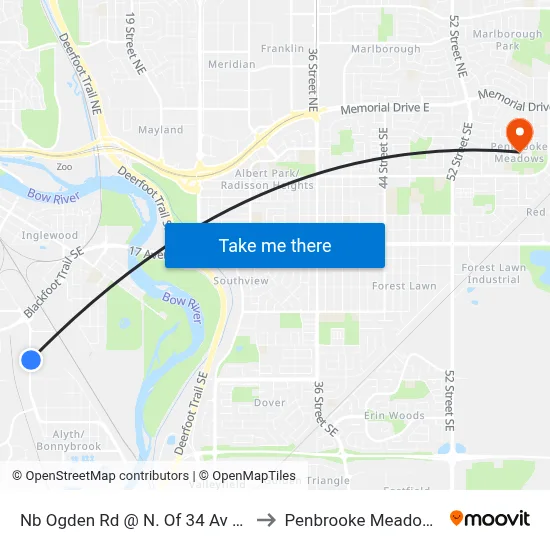 Nb Ogden Rd @ N. Of 34 Av SE to Penbrooke Meadows map