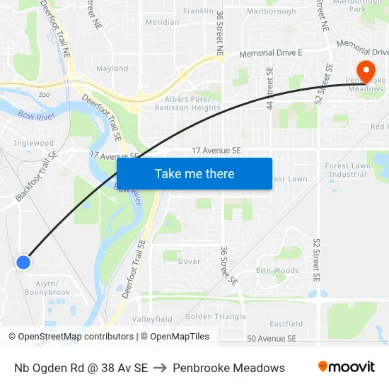 Nb Ogden Rd @ 38 Av SE to Penbrooke Meadows map