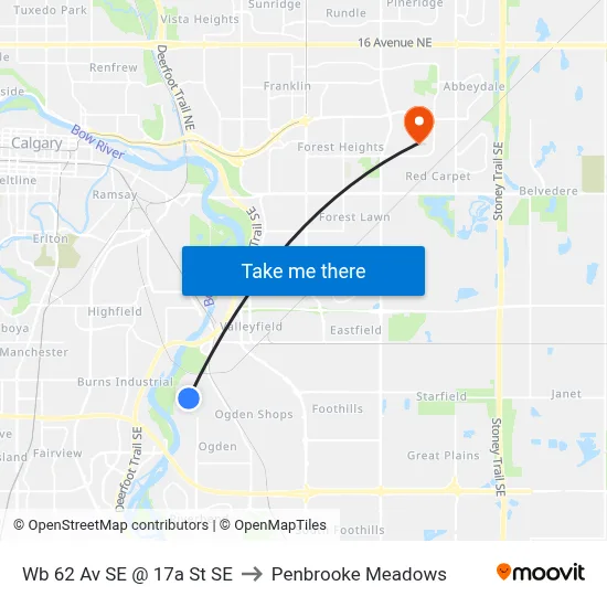 Wb 62 Av SE @ 17a St SE to Penbrooke Meadows map
