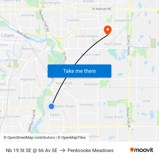 Nb 19 St SE @ 66 Av SE to Penbrooke Meadows map