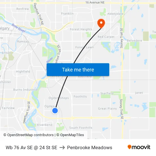 Wb 76 Av SE @ 24 St SE to Penbrooke Meadows map